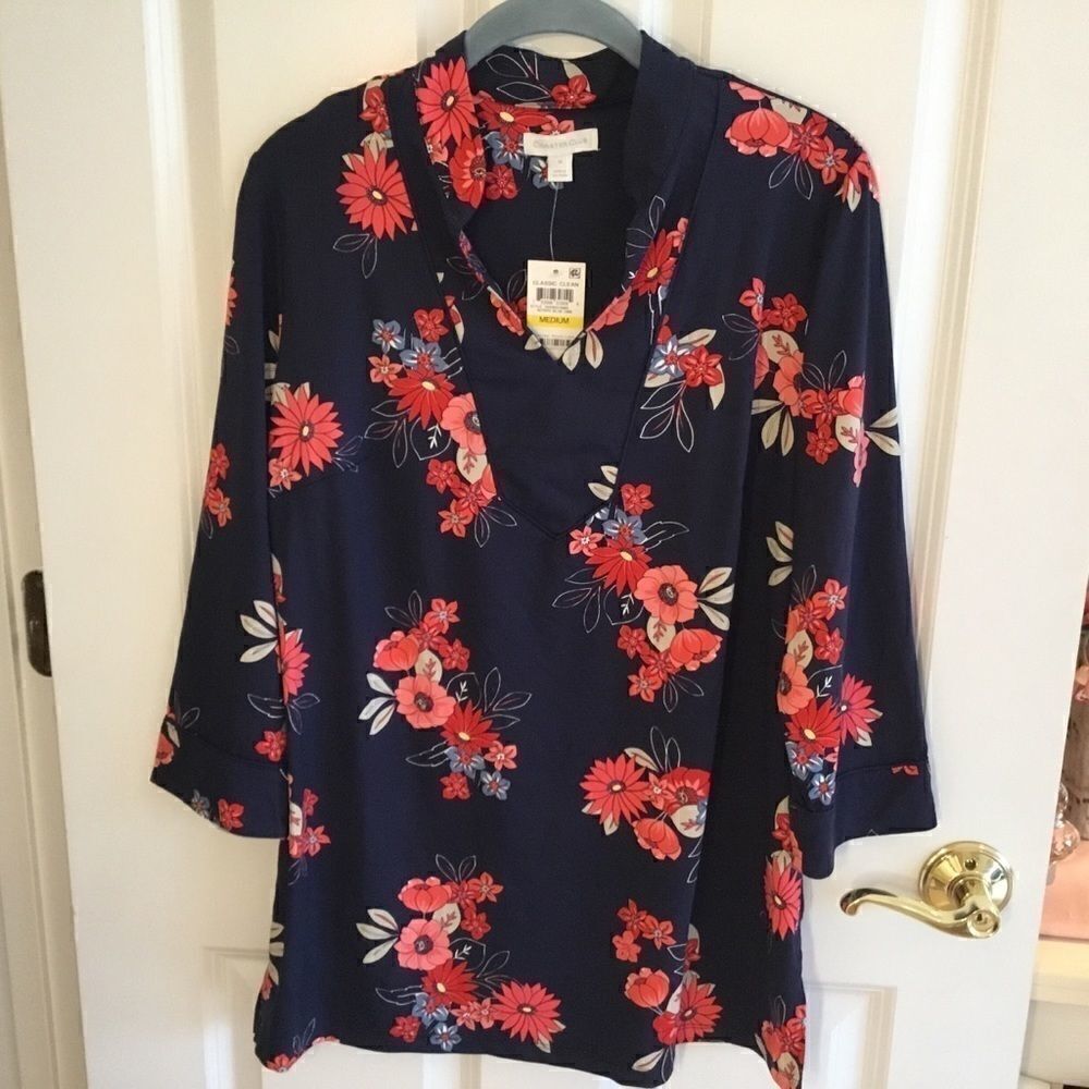 NWT Charter Club Women’s Blouse Sz. M Floral, Navy